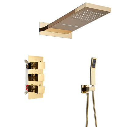 Matte Black Rain Waterfall Shower Thermostatic Mixer Bath