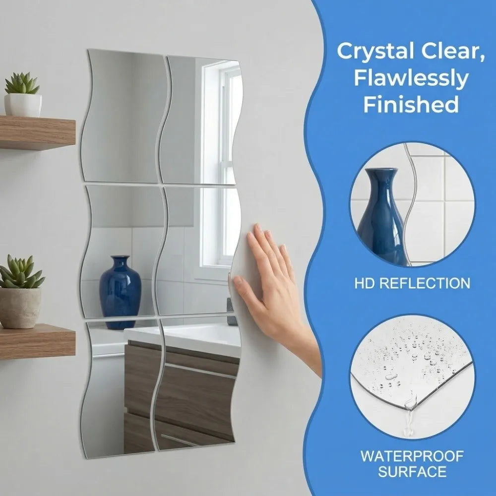 6pcs Silver Wall Mirror Sticker Waterproof Acrylic 3d