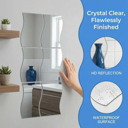 6pcs Silver Wall Mirror Sticker Waterproof Acrylic 3d