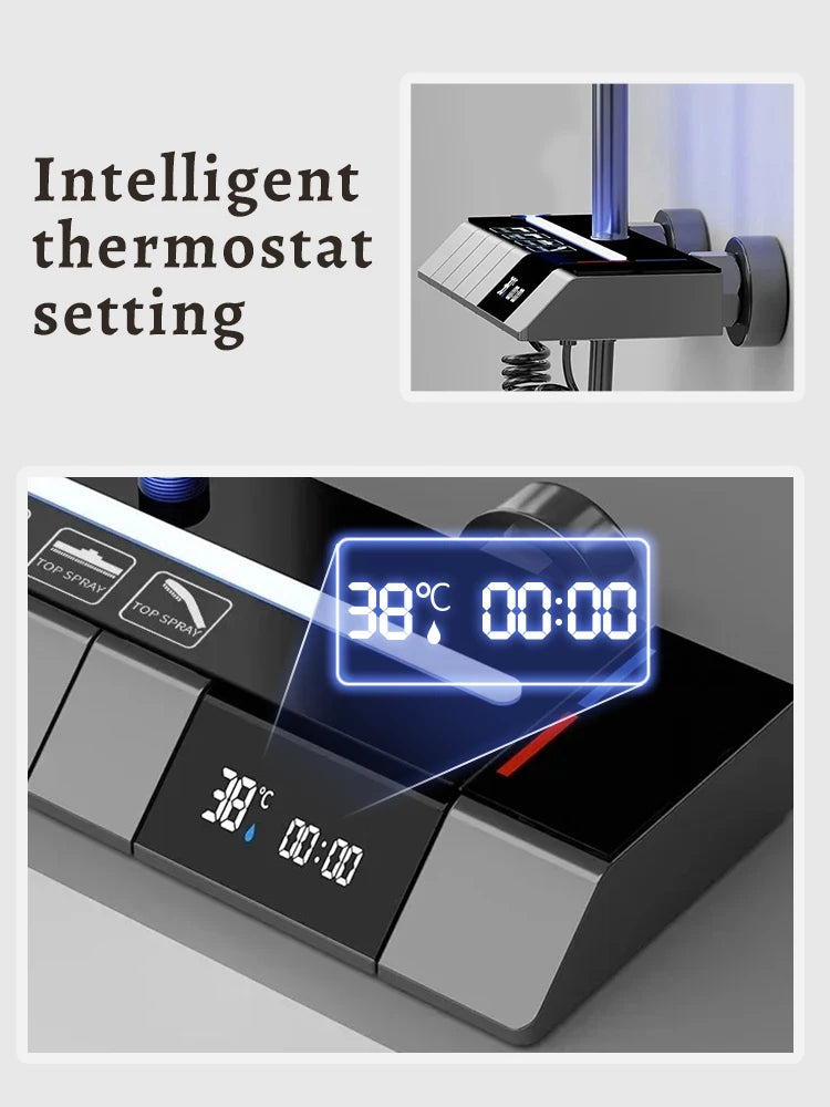 Digital Display Shower Faucet Modern Style Rainfall Bathroom