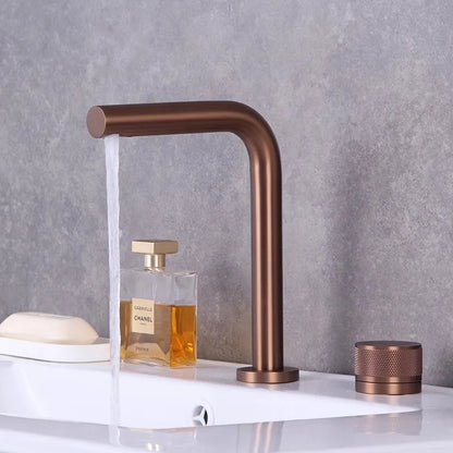 Brushed Rose Gold Basin Faucet Two Holes Gun