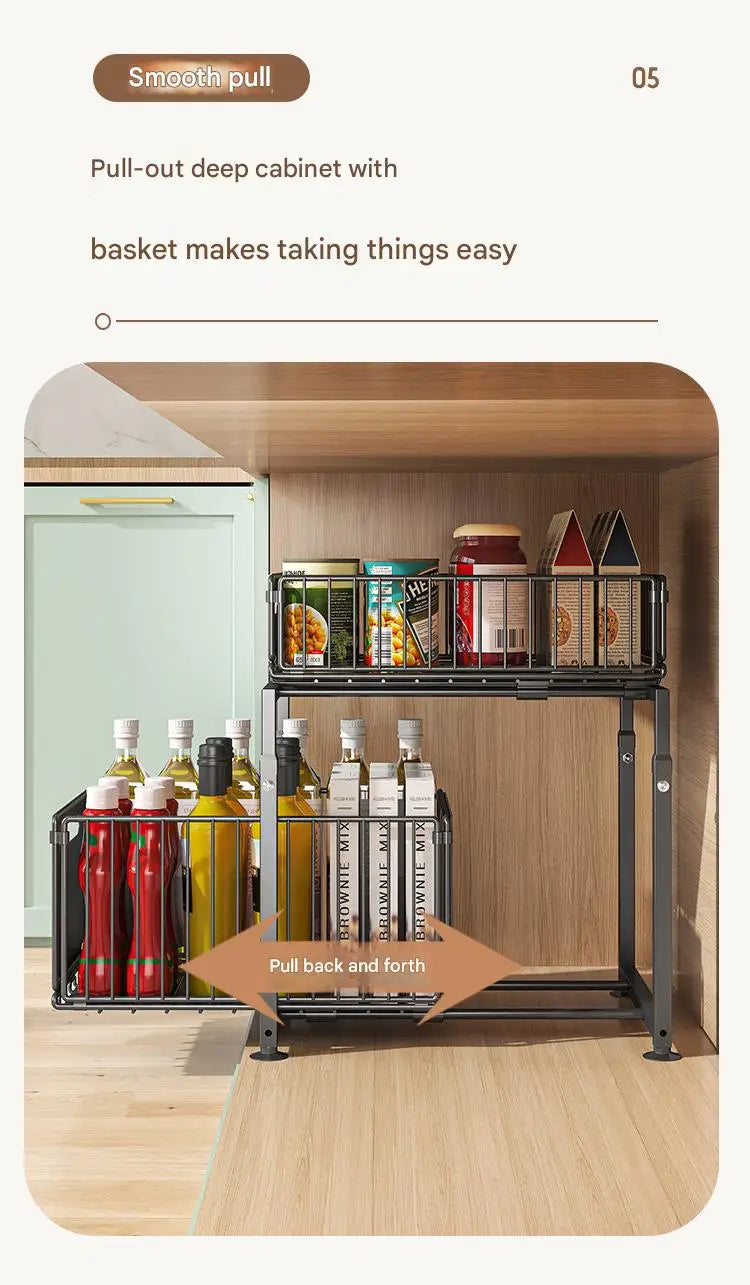 Layer Pull Out Cabinet Organizer Adjustable Storage Under-Sink