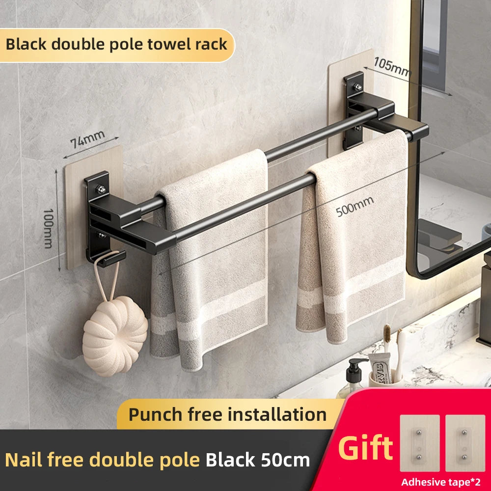 Bathroom Towel Rack Without Drilling Space Aluminum Shower