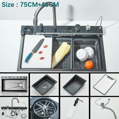304 Stainless Steel Waterfall Sink Digital Display Large