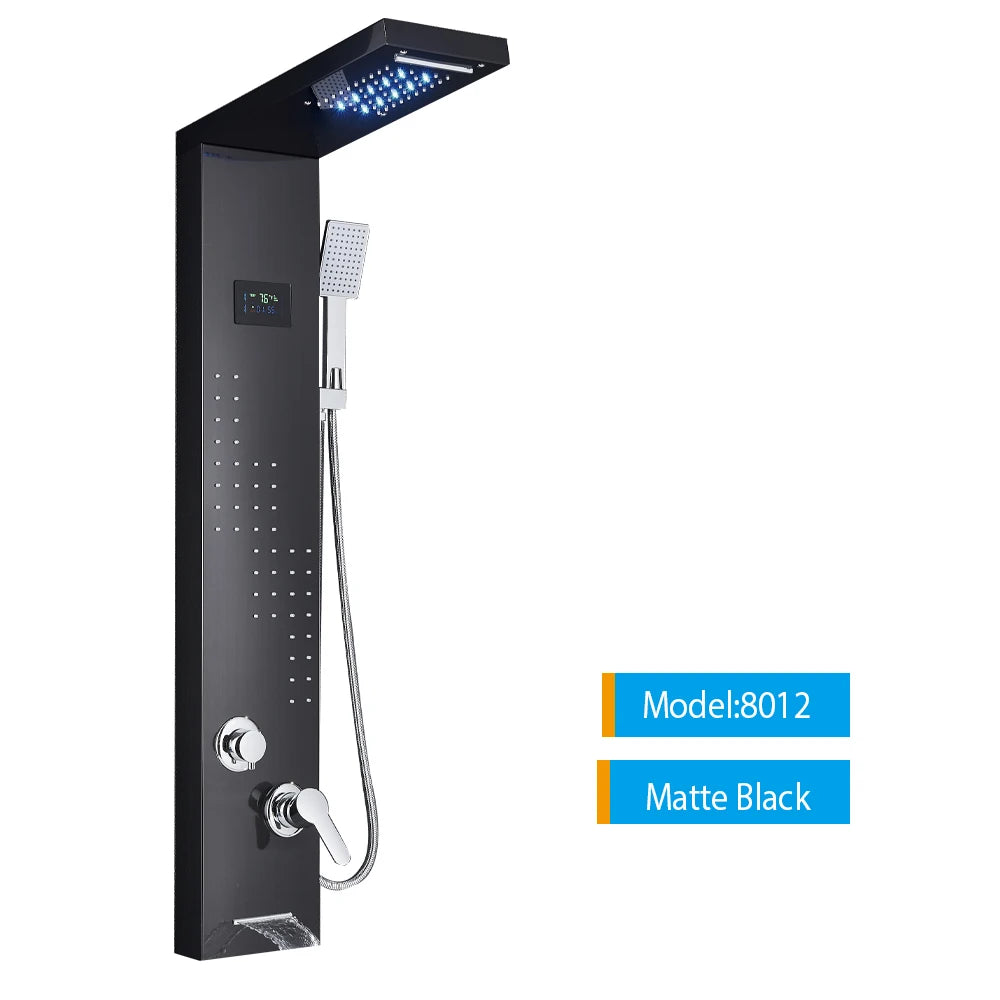 Luxury Black/Brushed Bathroom Led Shower Panel Tower System