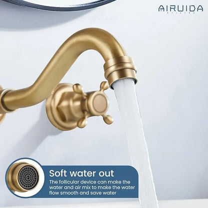 Kemaidi Bathroom Faucet Antique Brass Wall Mounted Bathroom