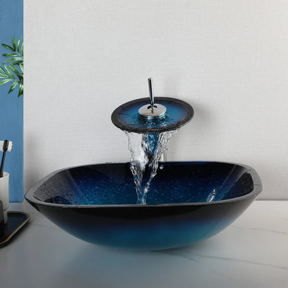 Zappo Tempered Glass Bathroom Vessel Sink Waterfall Black
