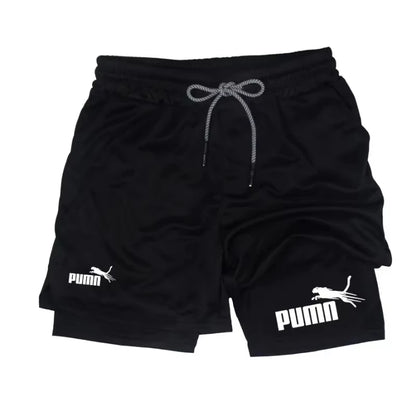 Men Summer Breathable 2-In-1 Double-Layer Compression Shorts