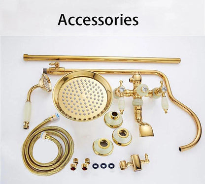 Brass Jade Shower Faucet Wall Mount Rose Gold