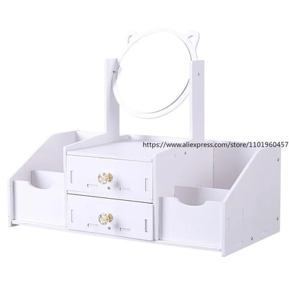 Desktop Drawer-Type Vanity Mirror Storage Box Round Makeup