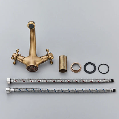 Deck Install Antique Brass Basin Faucet Bathroom Basin