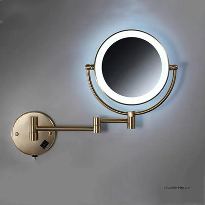 Bathroom Makeup Mirrors Black/Brushed Gold Brass Wall Extending