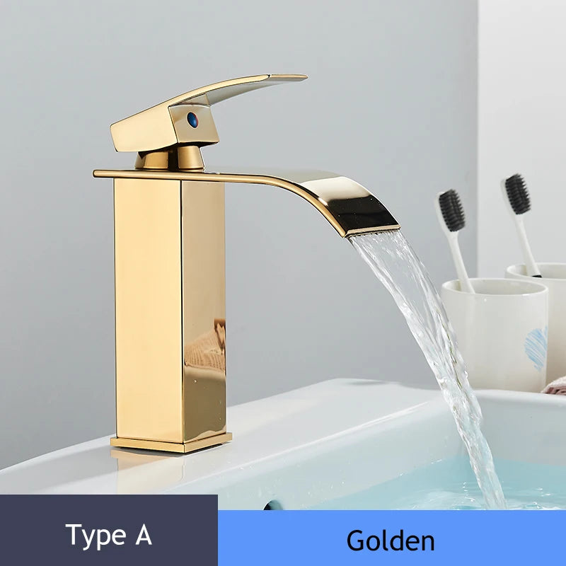 Handle Waterfall Matte Black Bathroom Basin Faucet Waterfall