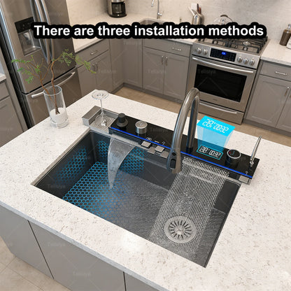Stainless Steel Sink Digital Display Waterfall Large Slot