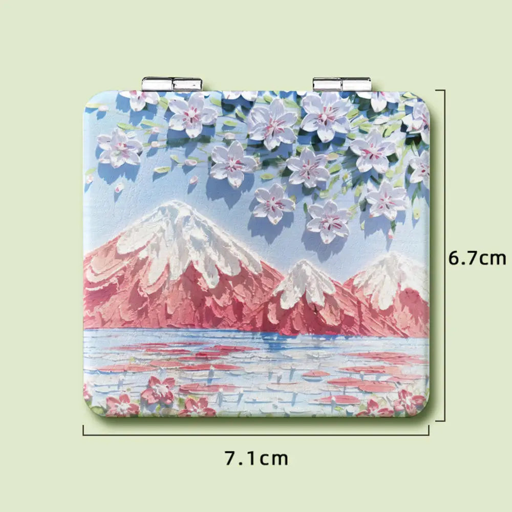 Makeup Mirror Hand-Painted Oil Painting Double Sided Folding