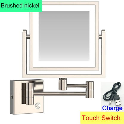 Square Touch Led Folding Bathroom Mirror 3x Magnifying