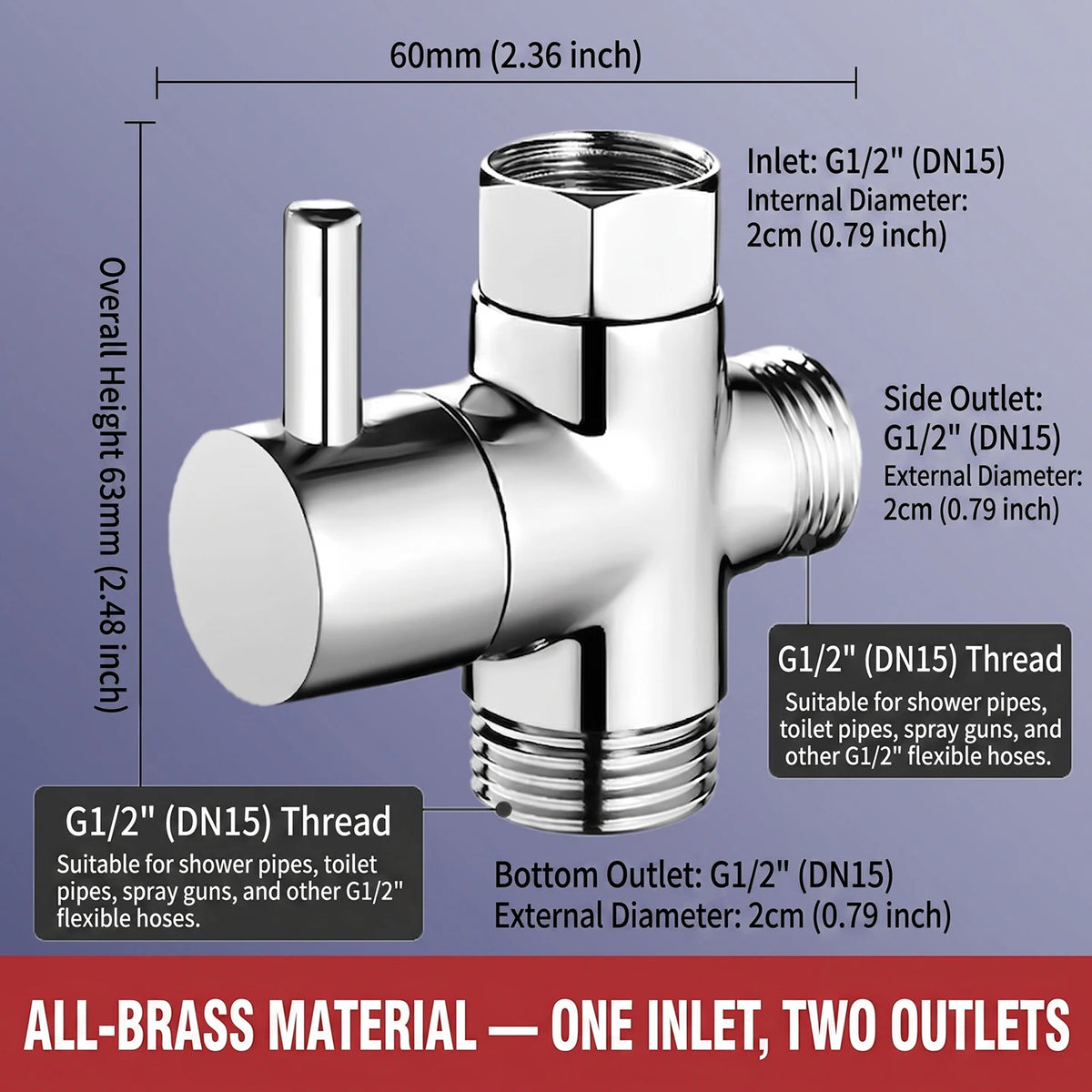 Solid Brass Shower Faucet Diverter Valve Two Way