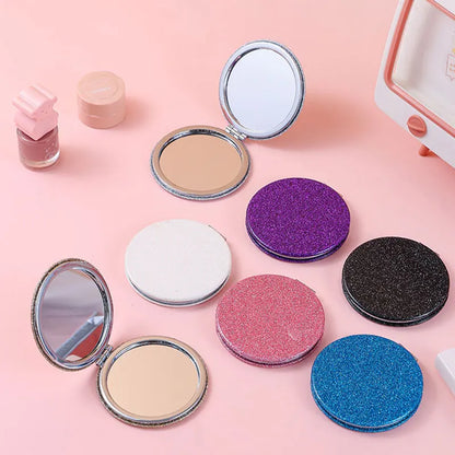 Glitter Round Folding Makeup Mirror Double Sided Pocket
