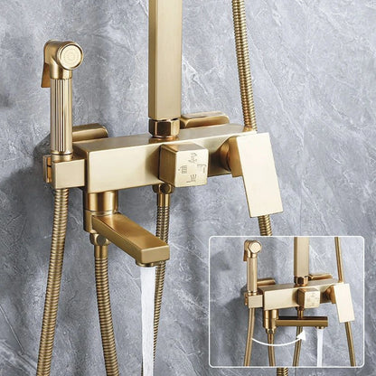 Wall Mount Brushed Gold Bathroom Shower Faucet Bath