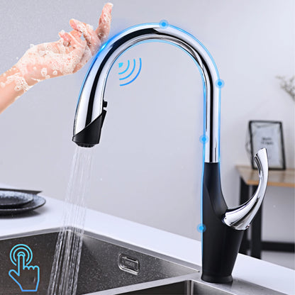 High-End Touch Black Faucet Brass Pull-Out Design Three-Function