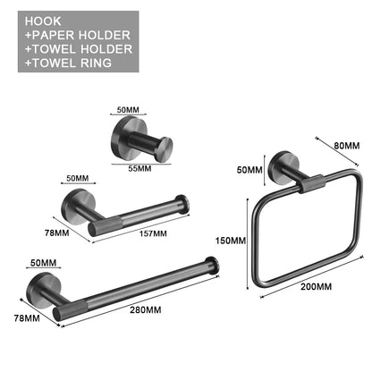 Grey Bathroom Hardware Kit Stainless Steel Round Wall
