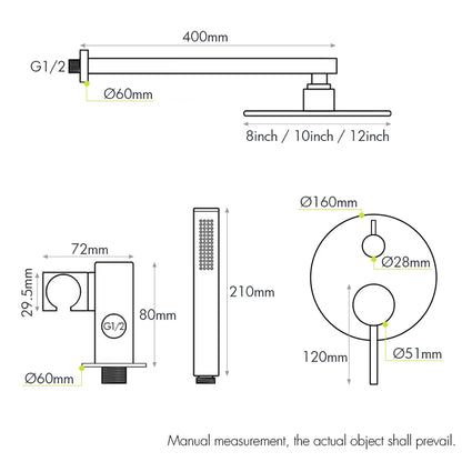 Brushed Stainless Steel Brass Built Installation Rain Shower