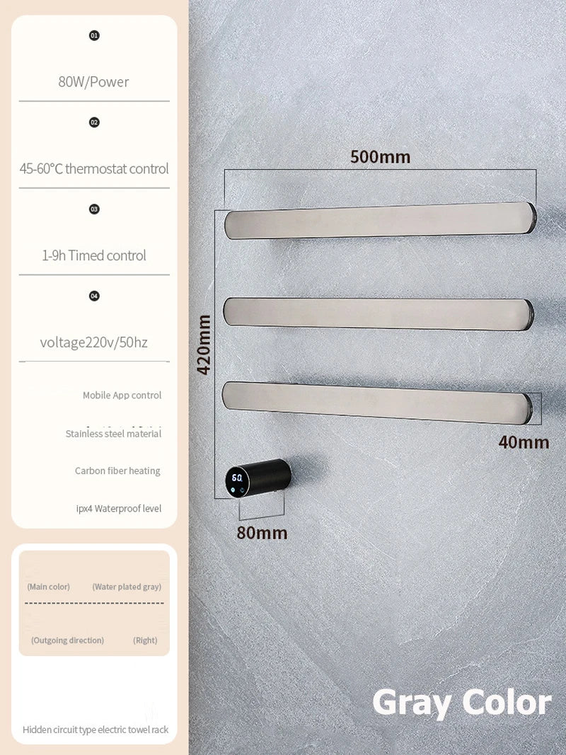 Model Horizontal Style Intelligent Heated Towel Rack Wihte
