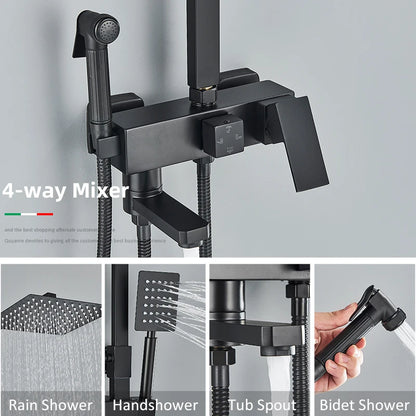 Black Chrome 3/4-Way Shower Faucet Rainfall Shower Cold