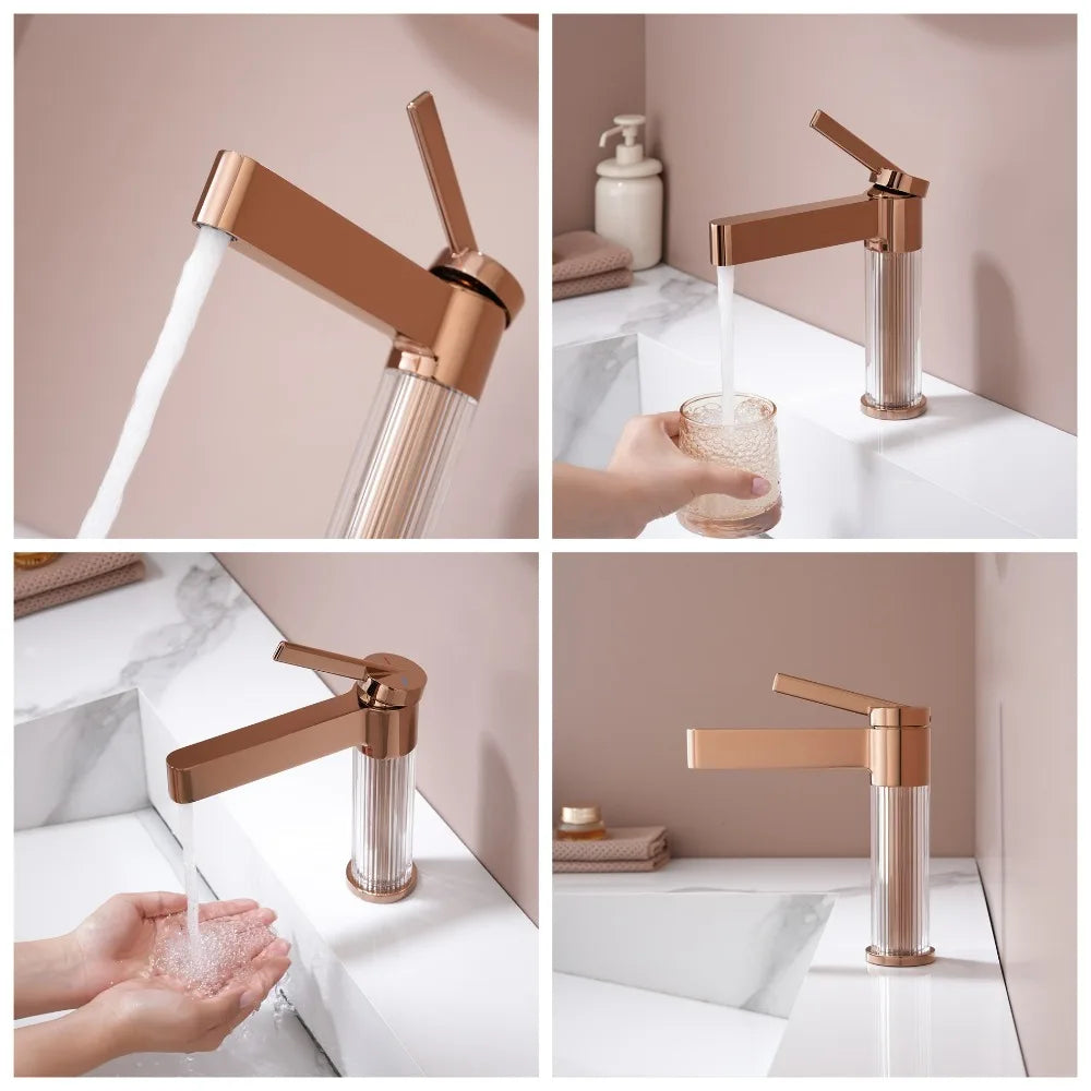 Yellow Bathroom Basin Faucet Acrylic Brass Cold Water