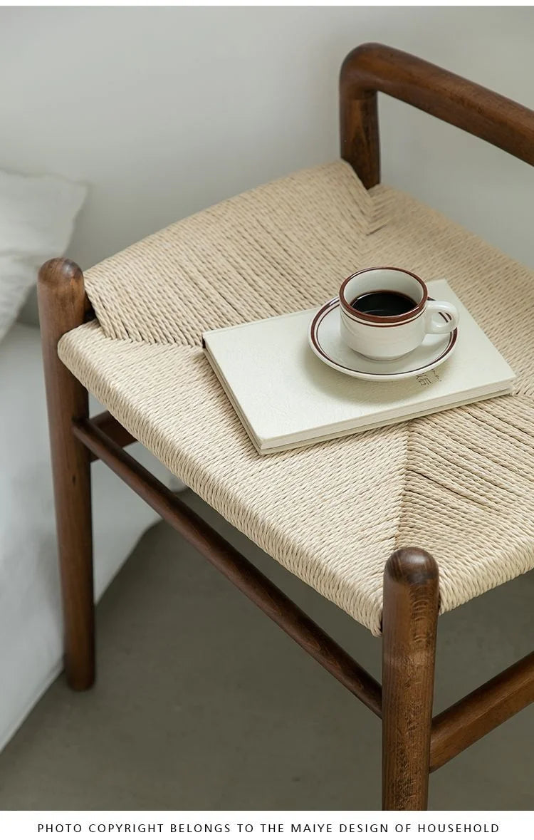 Momo Scandinavian Simple Wood Vanity Stool Rattan Wicker