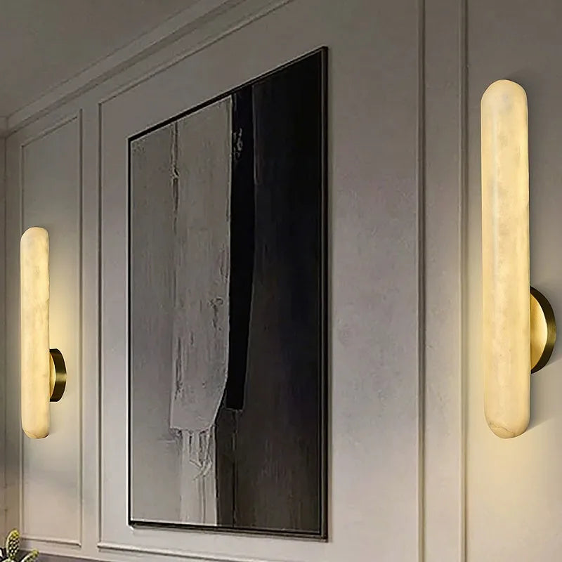 Full Brass Natural Marble Vanity Wall Light Bathroom