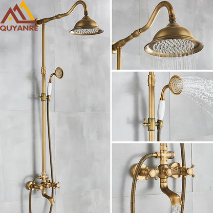 Quyanre Antique Brass Shower Faucets Wall Mount Rainfall