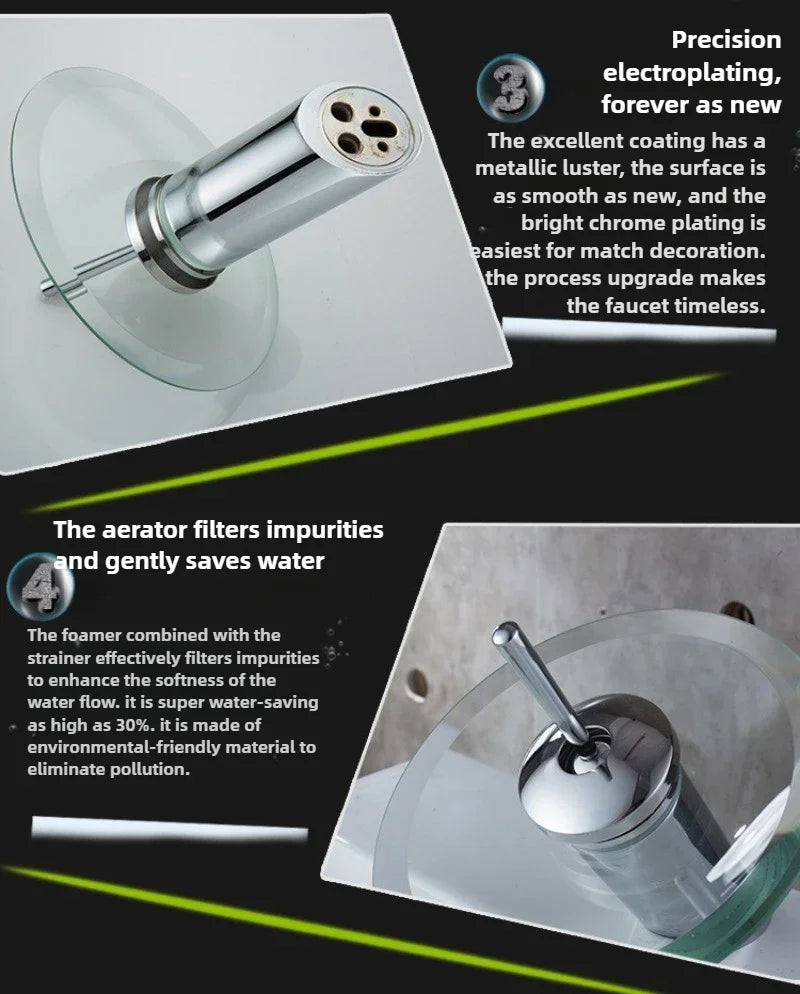 Colorful Glass Waterfall Bathroom Basin Sink Faucet Chrome