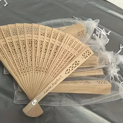 Personalized Folding Wooden Hand Fans Custom Engraved Wedding