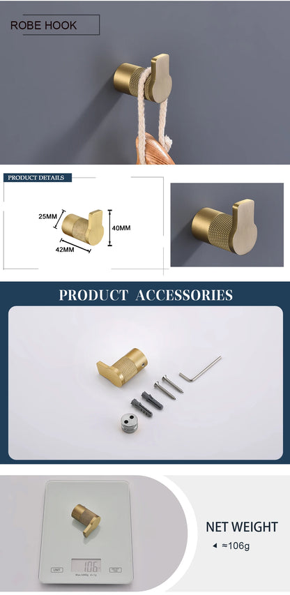 Brushed Gold Bathroom High Quality Brass Knurled Towel