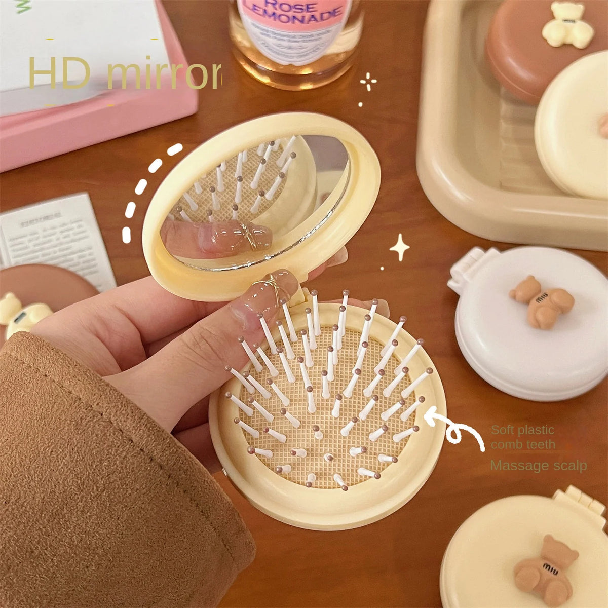 Cute Cartoon Foldable Comb Makeup Mirror Air Cushion