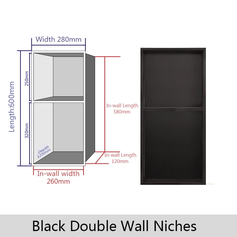Stainless Steel Recessed Wall Niche Black Gold Bathroom