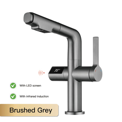 Light Luxury Gun Gray Brass Faucet Digital Display