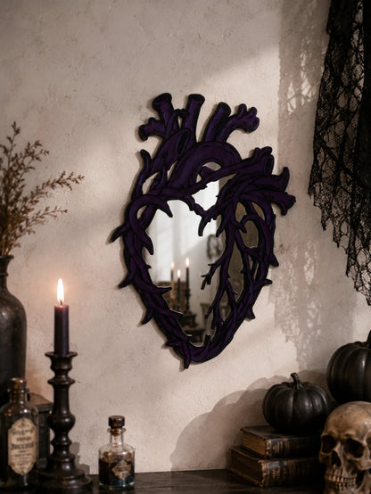 Purple Gothic Barbed Wire Heart Wall Mirror Witchy