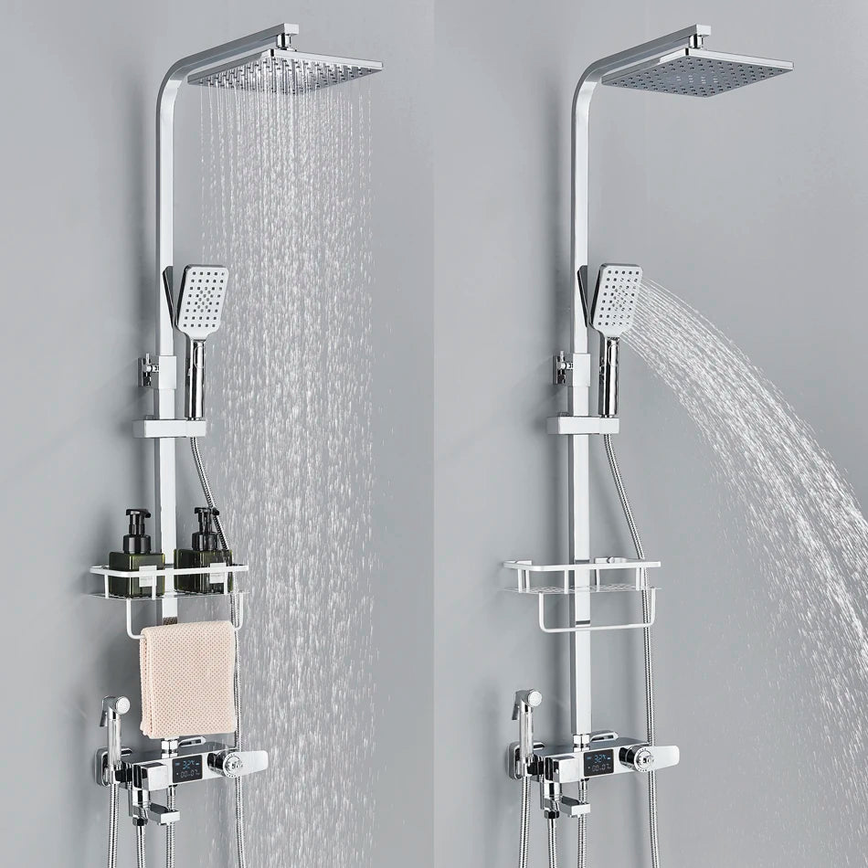 Bath Thermostatic Digital Display Shower Faucet Rain Shower