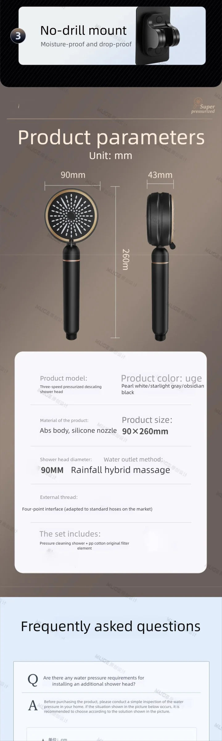 High Pressure Filter Shower Head Chlorine Removal Skin