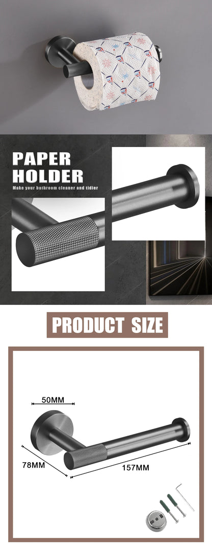 Grey Bathroom Hardware Kit Stainless Steel Round Wall