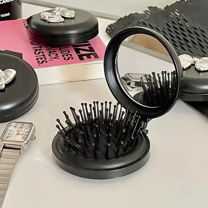 Travel Cute Folding Massage Comb Makeup Mirror Plastic
