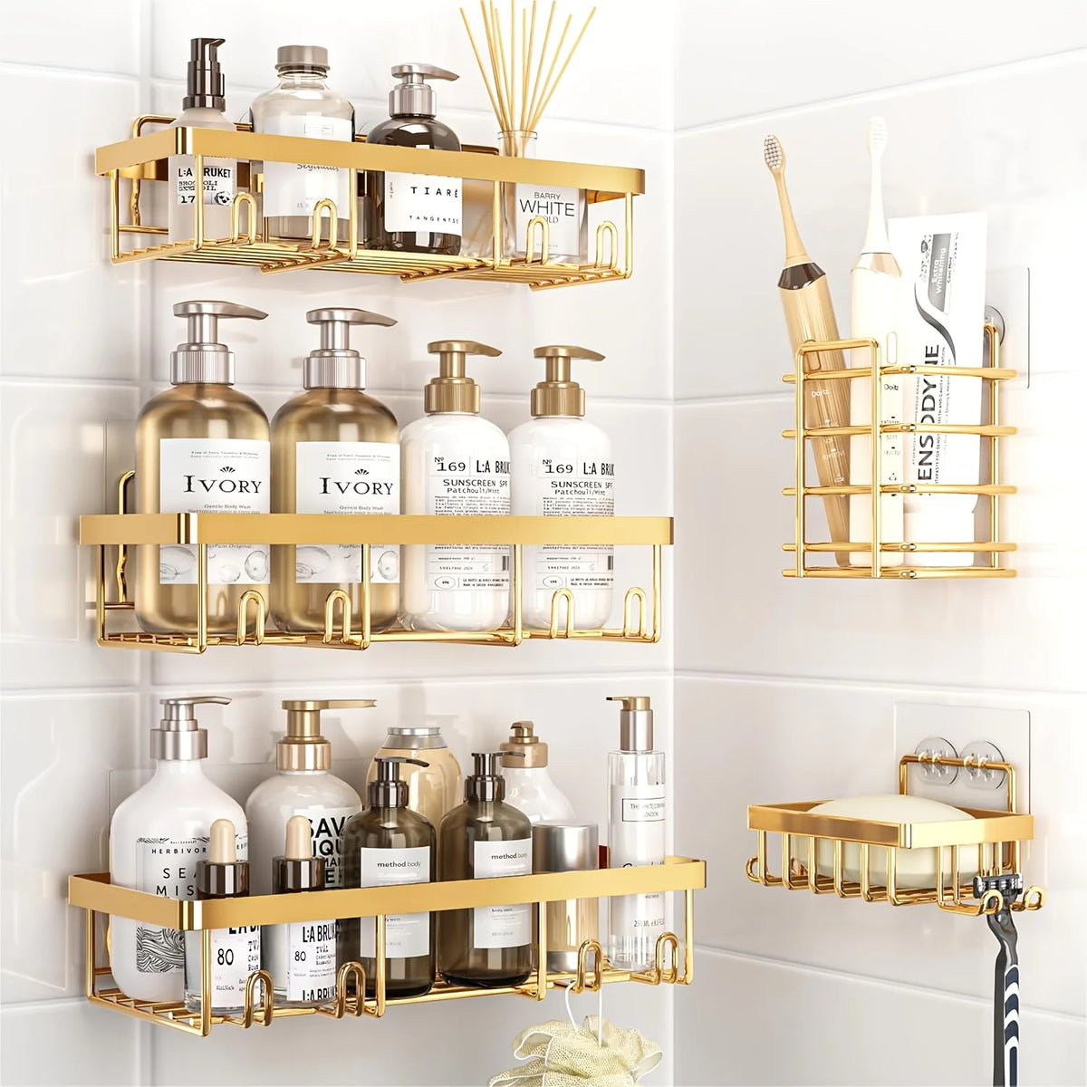 Shower Caddy Adhesive Pack Rustproof Stainless Steel Shower