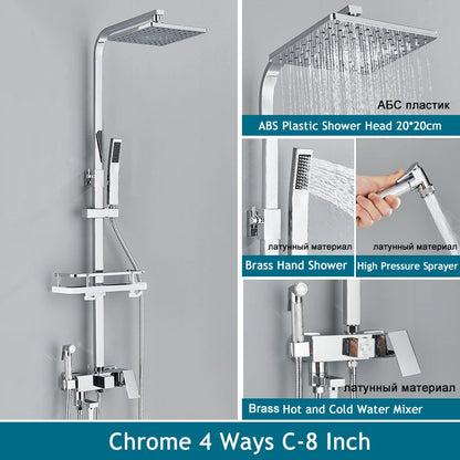 Shinesia Black/Chrome Bathroom Shower System Rainfall Shower