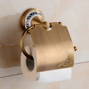 Antique Brushed Solid Brass Bathroom Sets European Porcelain