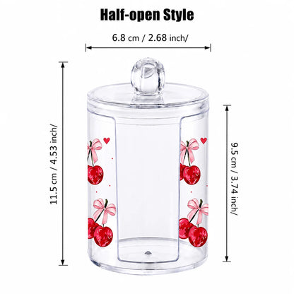 Cherry Print Clear Acrylic Cotton Swab Holder Lid