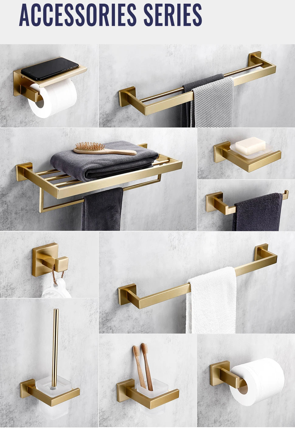 Brushed Gold Bathroom Toilet Brush Holder Toilet Paper