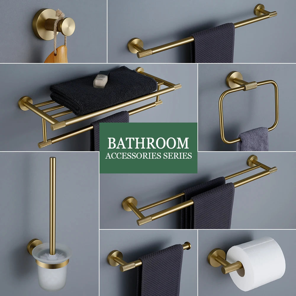Gold Bathroom Towel Bar Bath Robe Hook Brass
