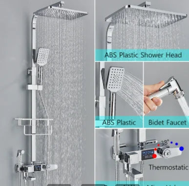 Chrome/Black Thermostat Shower Faucet Ways Bathroom Faucet